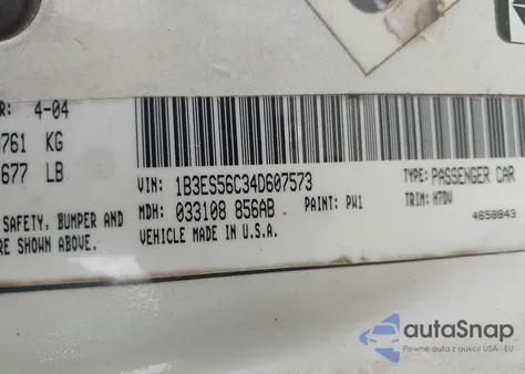 2004 Dodge Neon Sxt z USA, uszkodzony, nr VIN 1B3ES56C34D607573